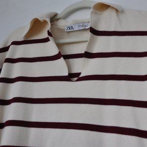 Zara Oversized Sweater, Striped & Collared, Long Length, Size Medium